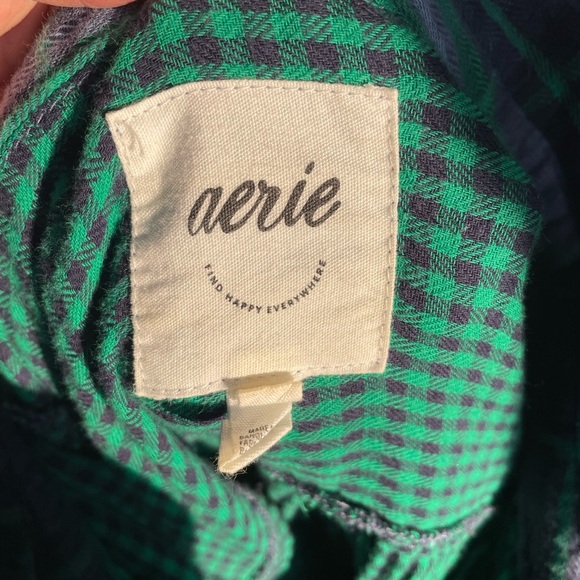 Aerie Gauzy Plaid Blue Green Women’s Button Front Shirt Size Medium Cotton - Picture 7 of 12